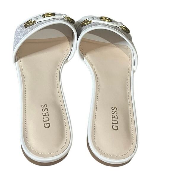 Guess White Sandal Slides Size 8M with Guess, Logo New with Box - Picture 6 of 7
